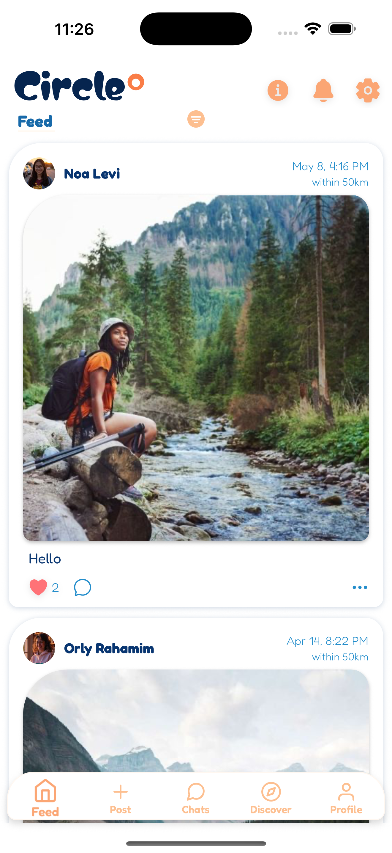 Circle app home feed showing local user posts and interactions